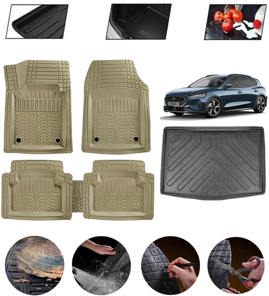 Ford Focus 5 Station Wagon Alt Uyumlu Paspas Araca Özel Bagaj Havuzu MBS Bej ürün görseli 1
