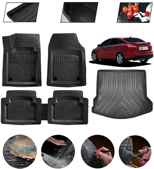 Ford Focus 3 Sedan Uyumlu Paspas Araca Özel Bagaj Havuzu MBS Siyah - 1
