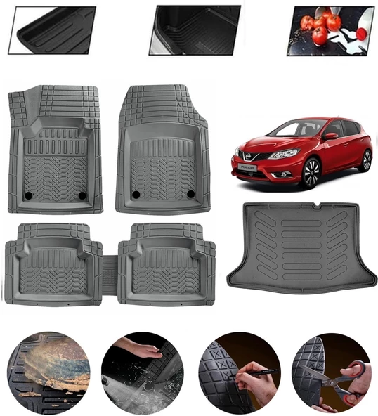 Nissan Pulsar 2014-2018 Uyumlu Paspas Araca Özel Bagaj Havuzu MBS Gri ürün görseli 1