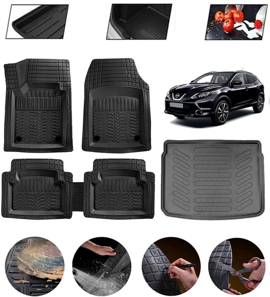 Nissan Qashqai 2013-2021 Tekna Uyumlu Paspas Araca Özel Bagaj Havuzu MBS Siyah ürün görseli 1