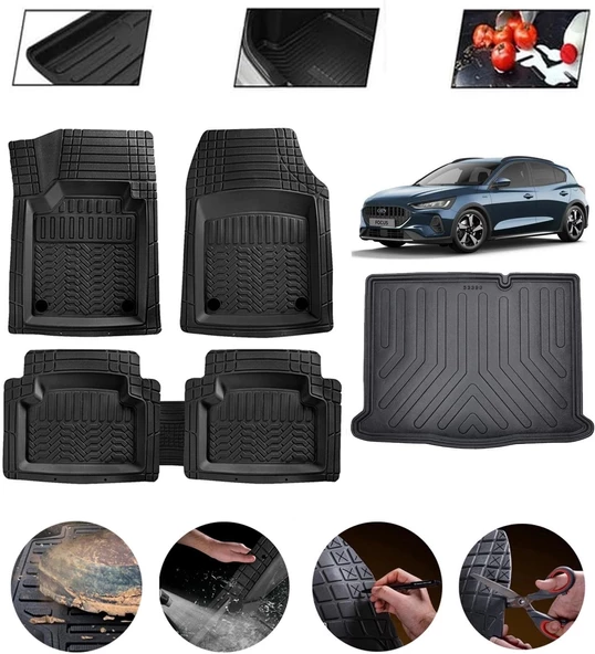 Ford Focus 5 Sedan İnce Stepneli Uyumlu Paspas Araca Özel Bagaj Havuzu MBS Siyah