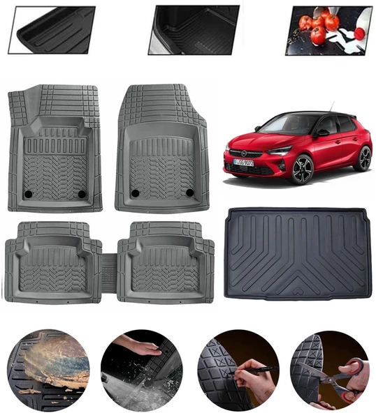 Opel Corsa F 2019-2025 Uyumlu Paspas Araca Özel Bagaj Havuzu MBS Gri ürün görseli 1