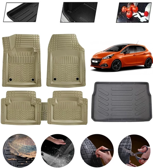 Peugeot 208 2012-2019 Uyumlu Paspas Araca Özel Bagaj Havuzu MBS Bej ürün görseli 1