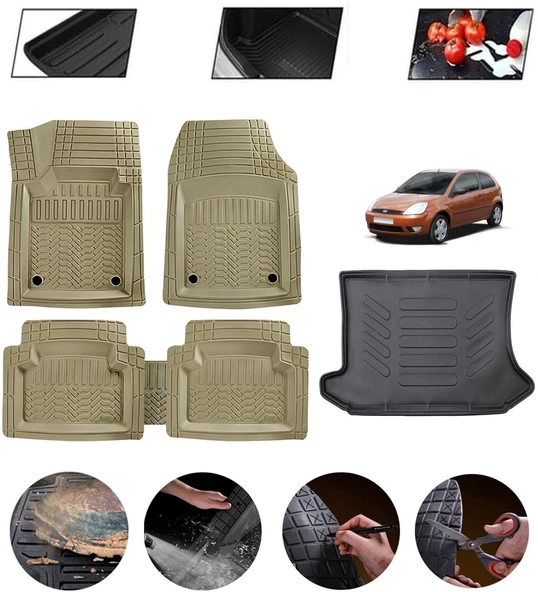 Ford Fiesta 2002-2008 Uyumlu Paspas Araca Özel Bagaj Havuzu MBS Bej ürün görseli 1