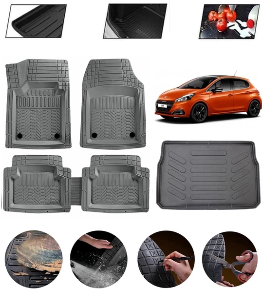 Peugeot 208 2012-2019 Uyumlu Paspas Araca Özel Bagaj Havuzu MBS Gri ürün görseli 1