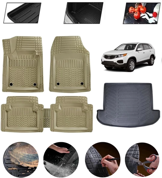 Kia Sorento 2006-2012 Uyumlu Paspas Araca Özel Bagaj Havuzu MBS Bej ürün görseli 1