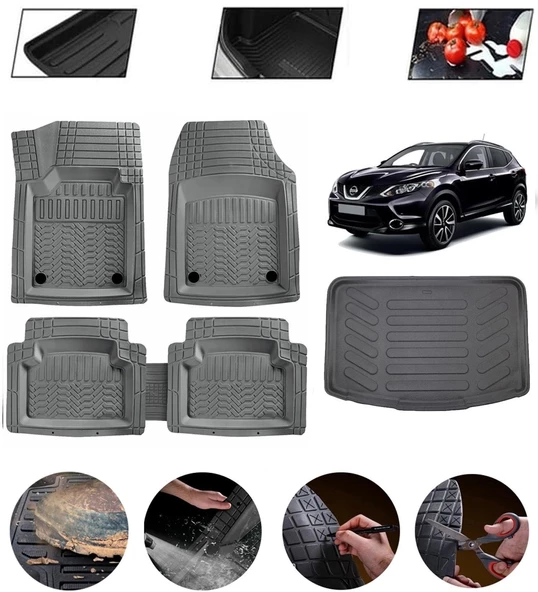 Nissan Qashqai 2013-2021 Visia Uyumlu Paspas Araca Özel Bagaj Havuzu MBS Gri ürün görseli 1