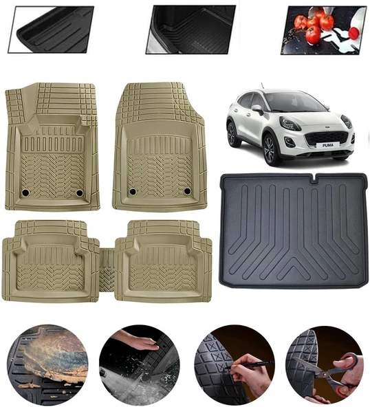 Ford Puma 2019-2025 Alt Uyumlu Paspas Araca Özel Bagaj Havuzu MBS Bej ürün görseli 1