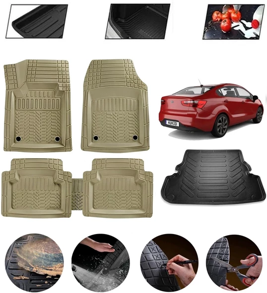 Kia Rio 2011-2017 Uyumlu Paspas Araca Özel Bagaj Havuzu MBS Bej ürün görseli 1