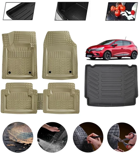 Renault Clio 4 Sport-Tourer 2012-2019 Uyumlu Paspas Araca Özel Bagaj Havuzu MBS Bej ürün görseli 1