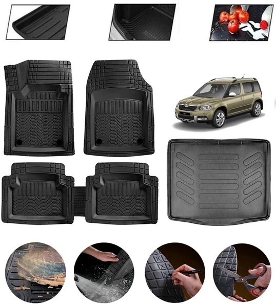 Skoda Yeti 2009-2018 Uyumlu Paspas Araca Özel Bagaj Havuzu MBS Siyah ürün görseli 1