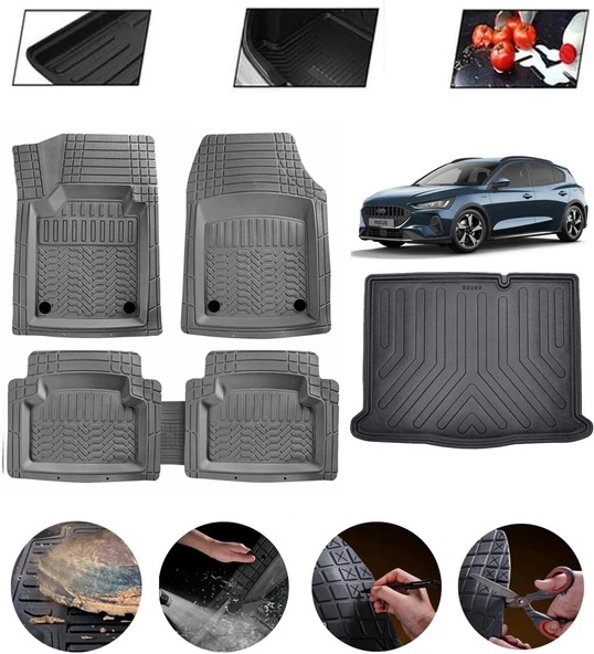 Ford Focus 5 Sedan İnce Stepneli Uyumlu Paspas Araca Özel Bagaj Havuzu MBS Gri ürün görseli 1