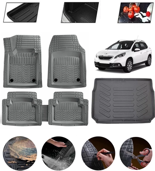 Peugeot 2008 2013-2019 Uyumlu Paspas Araca Özel Bagaj Havuzu MBS Gri ürün görseli 1