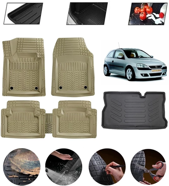 Opel Corsa C 2000-2005 Uyumlu Paspas Araca Özel Bagaj Havuzu MBS Bej ürün görseli 1