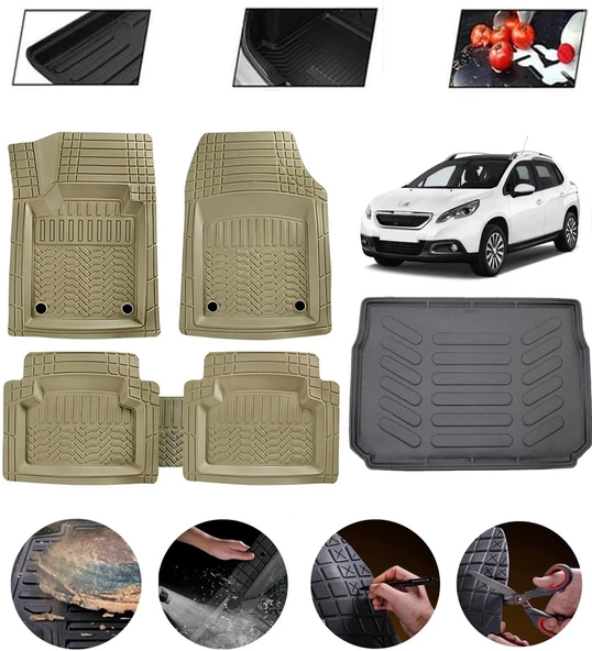 Peugeot 2008 2013-2019 Uyumlu Paspas Araca Özel Bagaj Havuzu MBS Bej ürün görseli 1