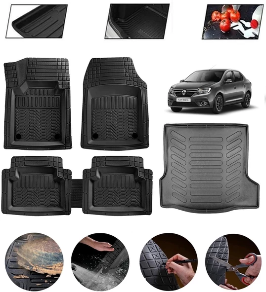 Renault Symbol 2013-2023 Uyumlu Paspas Araca Özel Bagaj Havuzu MBS Siyah ürün görseli 1