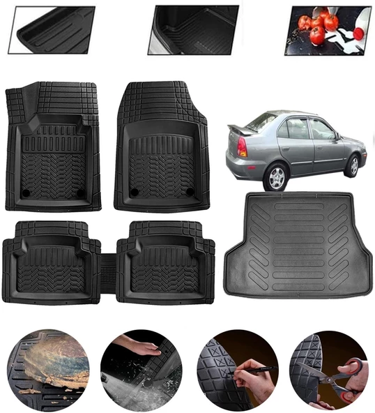 Hyundai Accent Admire 2000-2005 Uyumlu Paspas Araca Özel Bagaj Havuzu MBS Siyah ürün görseli 1