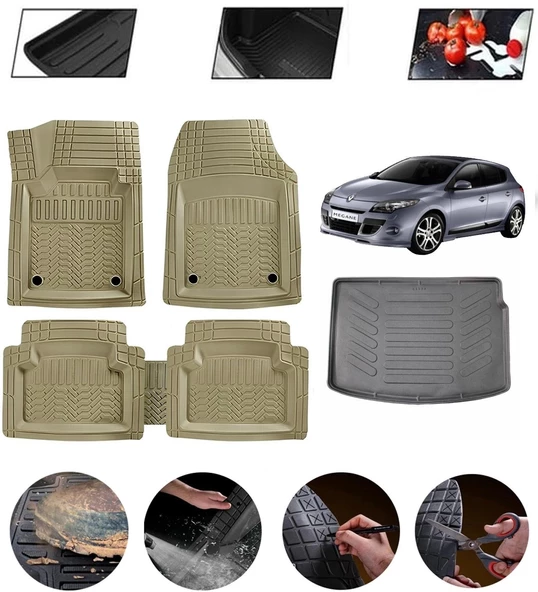 Renault Megane 3 Hatchback 2009-2016 Uyumlu Paspas Araca Özel Bagaj Havuzu MBS Bej ürün görseli 1