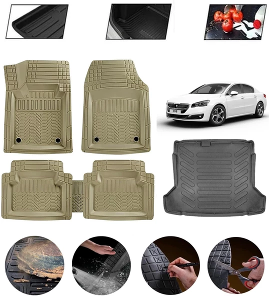 Peugeot 508 Access Uyumlu Paspas Araca Özel Bagaj Havuzu MBS Bej ürün görseli 1