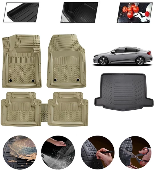 Honda Civic Hatchback 2016-2021 Uyumlu Paspas Araca Özel Bagaj Havuzu MBS Bej ürün görseli 1