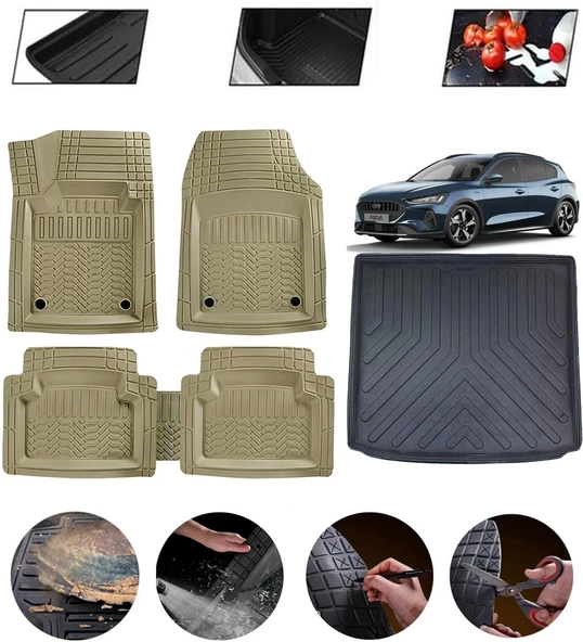 Ford Focus 5 Station Wagon Ust Uyumlu Paspas Araca Özel Bagaj Havuzu MBS Bej ürün görseli 1