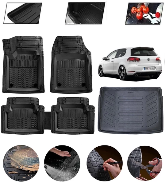 Volkswagen Golf 6 2008-2012 Uyumlu Paspas Araca Özel Bagaj Havuzu MBS Siyah ürün görseli 1