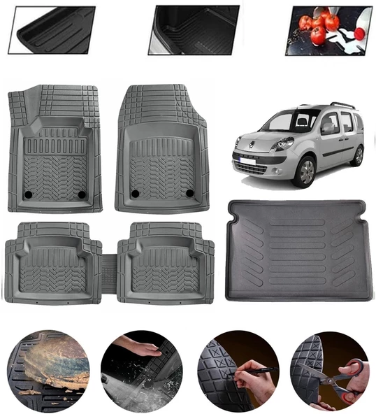 Kangoo 2008-2015 Uyumlu Paspas Araca Özel Bagaj Havuzu MBS Gri ürün görseli 1