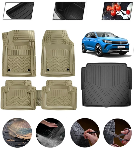 Opel Grandland 2017-2025 Alt Uyumlu Paspas Araca Özel Bagaj Havuzu MBS Bej ürün görseli 1