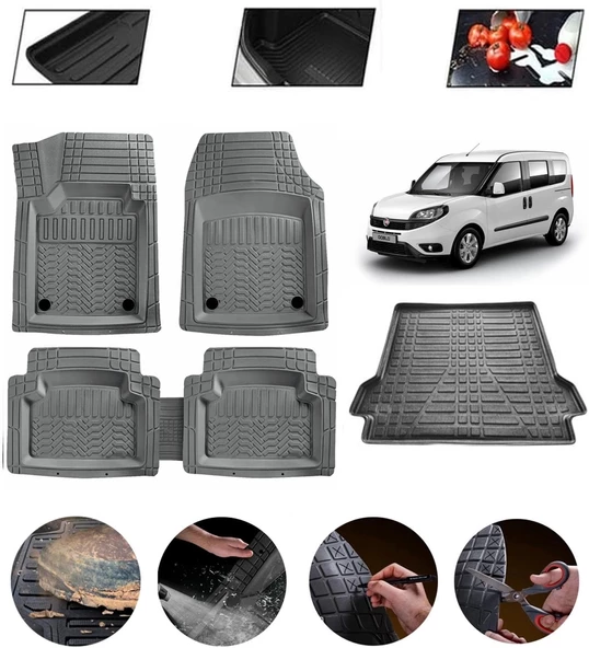 Fiat Doblo Maxi 2010-2015 Sonrası Uyumlu Paspas Araca Özel Bagaj Havuzu MBS Gri ürün görseli 1