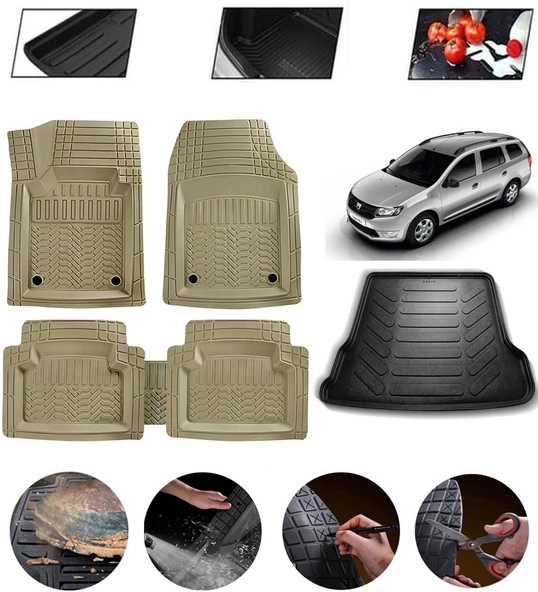 Dacia Logan Mcv 2005-2014 Uyumlu Paspas Araca Özel Bagaj Havuzu MBS Bej ürün görseli 1