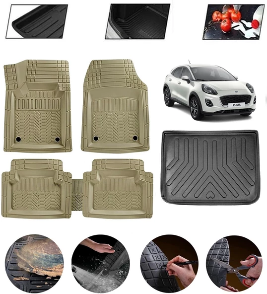 Ford Puma 2019-2025 Ust Uyumlu Paspas Araca Özel Bagaj Havuzu MBS Bej ürün görseli 1