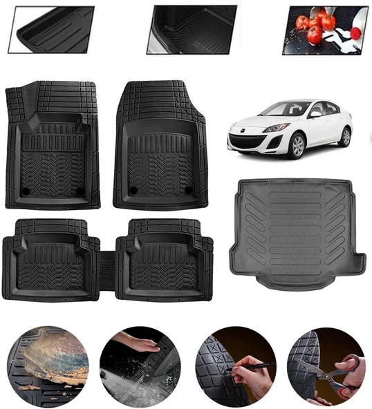 Mazda 3 2003-2009 Uyumlu Paspas Araca Özel Bagaj Havuzu MBS Siyah ürün görseli 1