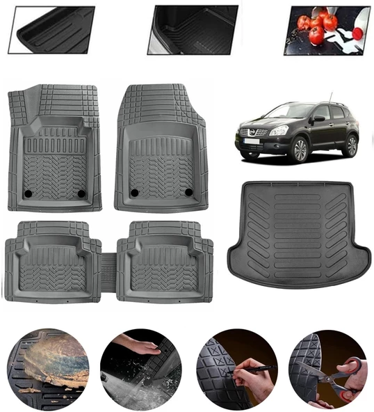Nissan Qashqai 2006-2013 7 Koltuk Uyumlu Paspas Araca Özel Bagaj Havuzu MBS Gri ürün görseli 1