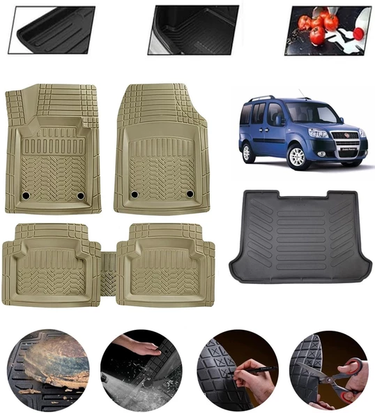 Fiat Doblo 1 2000-2009 Uyumlu Paspas Araca Özel Bagaj Havuzu MBS Bej ürün görseli 1