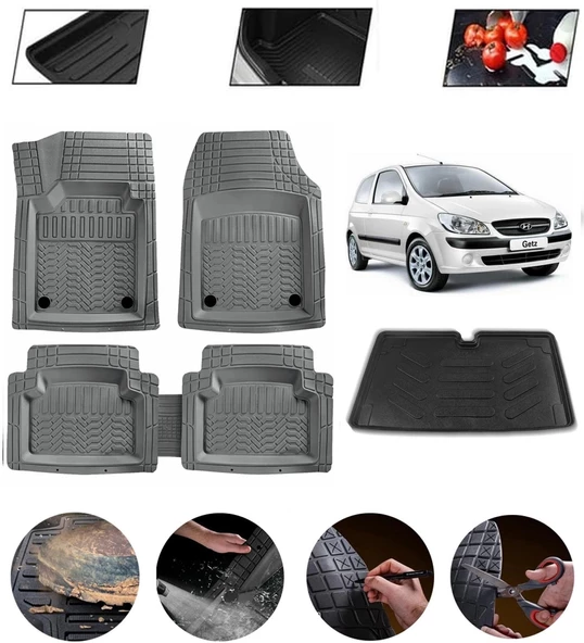 Hyundai Getz 2002 Sonrası Uyumlu Paspas Araca Özel Bagaj Havuzu MBS Gri ürün görseli 1