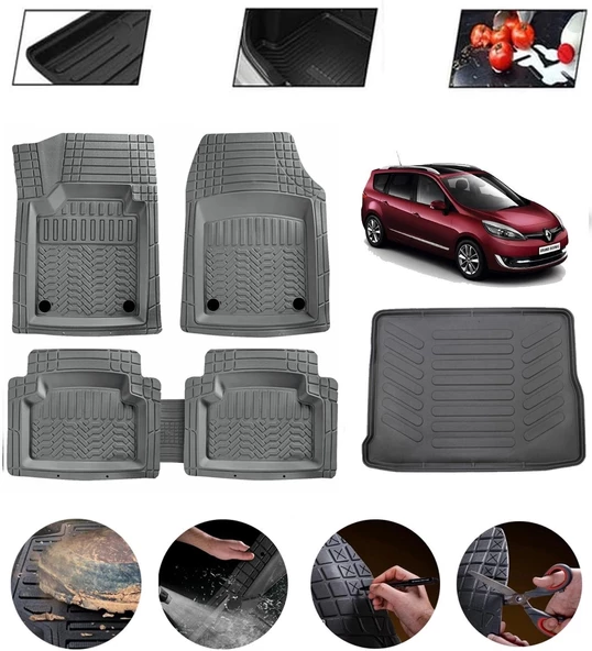 Renault Scenic 3 2009-2015 Uyumlu Paspas Araca Özel Bagaj Havuzu MBS Gri ürün görseli 1
