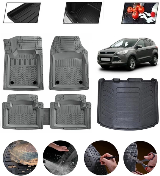 Ford Kuga 2013-2019 Uyumlu Paspas Araca Özel Bagaj Havuzu MBS Gri ürün görseli 1