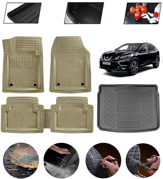 Nissan Qashqai 2013-2021 Tekna Uyumlu Paspas Araca Özel Bagaj Havuzu MBS Bej ürün görseli 1