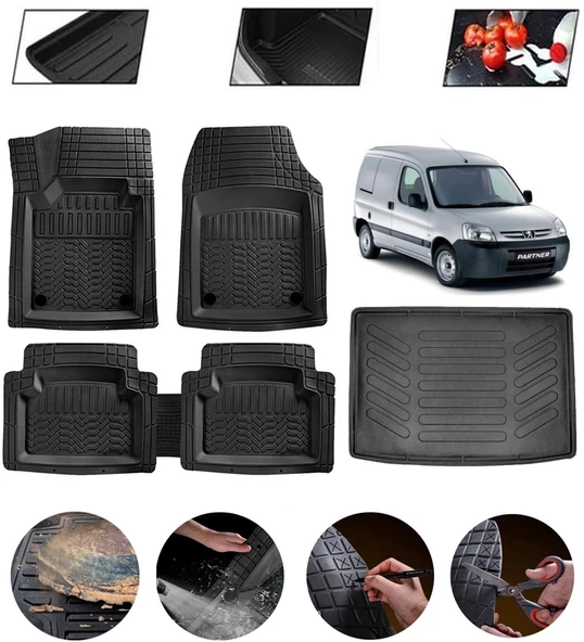 Peugeot Partner 2008-2018 Uyumlu Paspas Araca Özel Bagaj Havuzu MBS Siyah ürün görseli 1