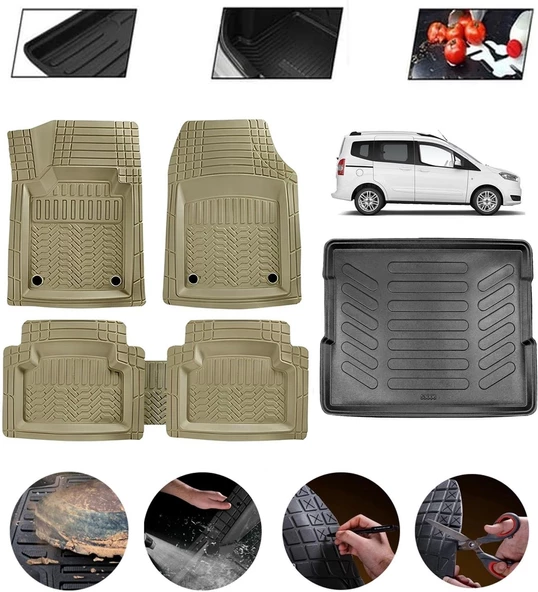 Ford Courier 2014-2023 Uyumlu Paspas Araca Özel Bagaj Havuzu MBS Bej ürün görseli 1