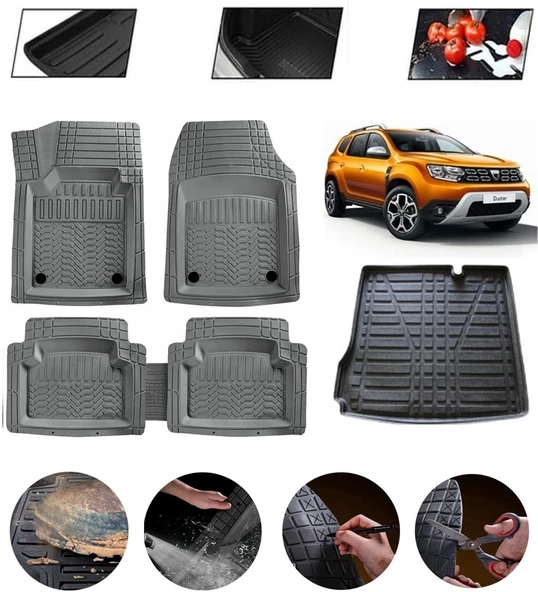 Dacia Duster 4X2 2018-2023 Uyumlu Paspas Araca Özel Bagaj Havuzu MBS Gri ürün görseli 1