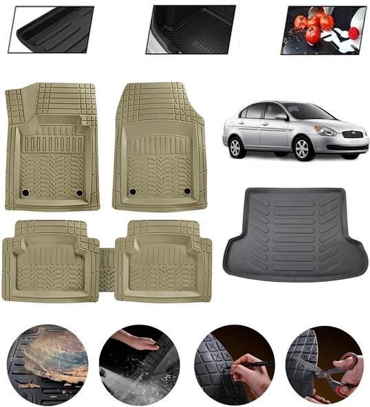 Hyundai Accent Era 2006-2012 Uyumlu Paspas Araca Özel Bagaj Havuzu MBS Bej ürün görseli 1