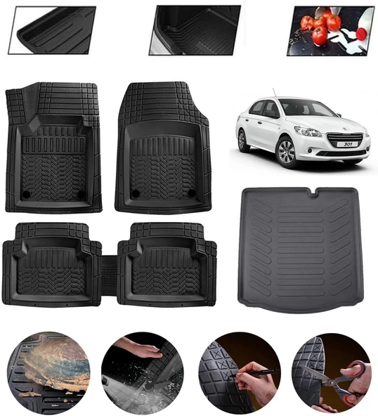 Peugeot 301 Uyumlu Paspas Araca Özel Bagaj Havuzu MBS Siyah ürün görseli 1