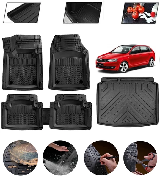 Skoda Rapid Spaceback 2012 Sonrası Uyumlu Paspas Araca Özel Bagaj Havuzu MBS Siyah ürün görseli 1