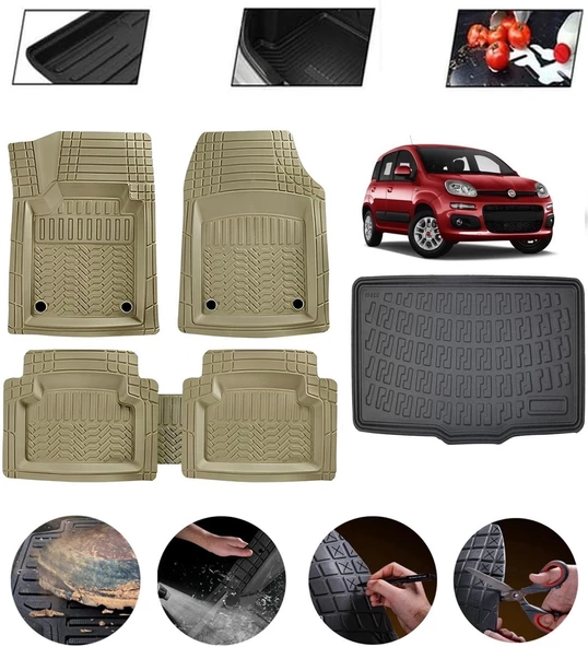 Fiat Panda Uyumlu Paspas Araca Özel Bagaj Havuzu MBS Bej