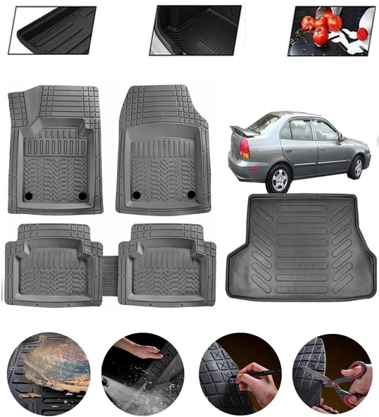 Hyundai Accent Admire 2000-2005 Uyumlu Paspas Araca Özel Bagaj Havuzu MBS Gri
