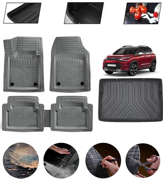 Citroen C3 Aircross Ust Kısım 2016-2025 Uyumlu Paspas Araca Özel Bagaj Havuzu MBS Gri ürün görseli 1