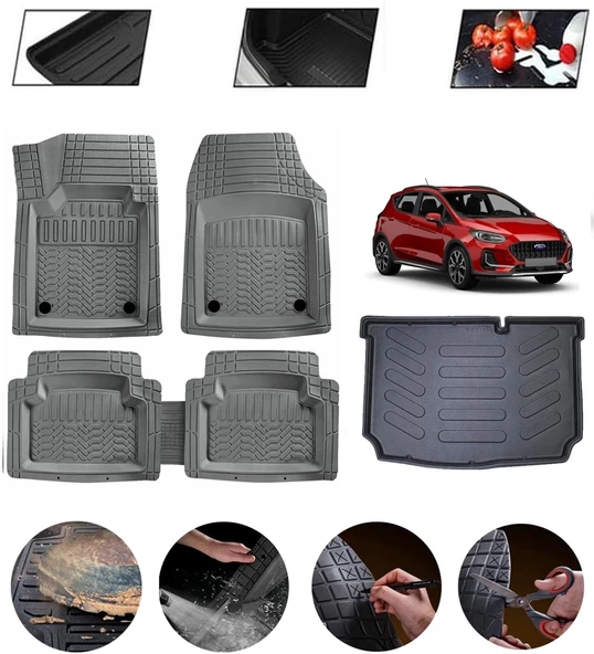 Ford Fiesta 2018-2025 Uyumlu Paspas Araca Özel Bagaj Havuzu MBS Gri ürün görseli 1