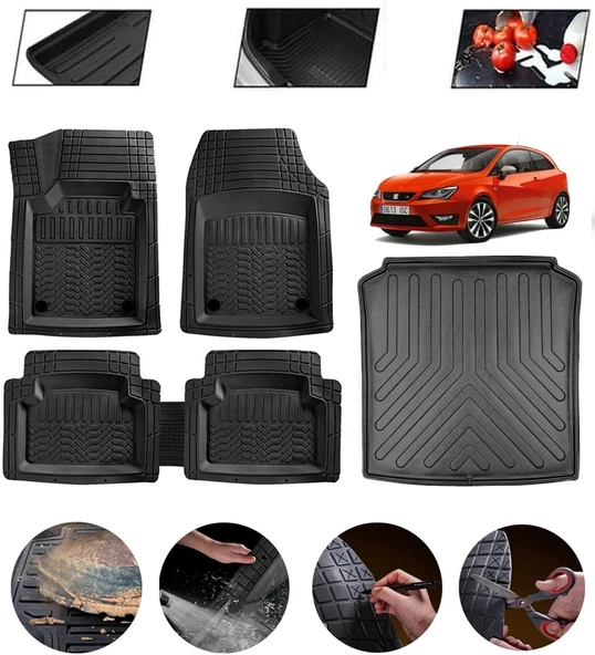 Seat İbiza Hatchback 2008-2017 Uyumlu Paspas Araca Özel Bagaj Havuzu MBS Siyah