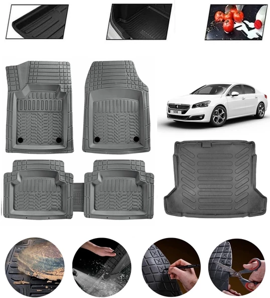 Peugeot 508 Access Uyumlu Paspas Araca Özel Bagaj Havuzu MBS Gri ürün görseli 1